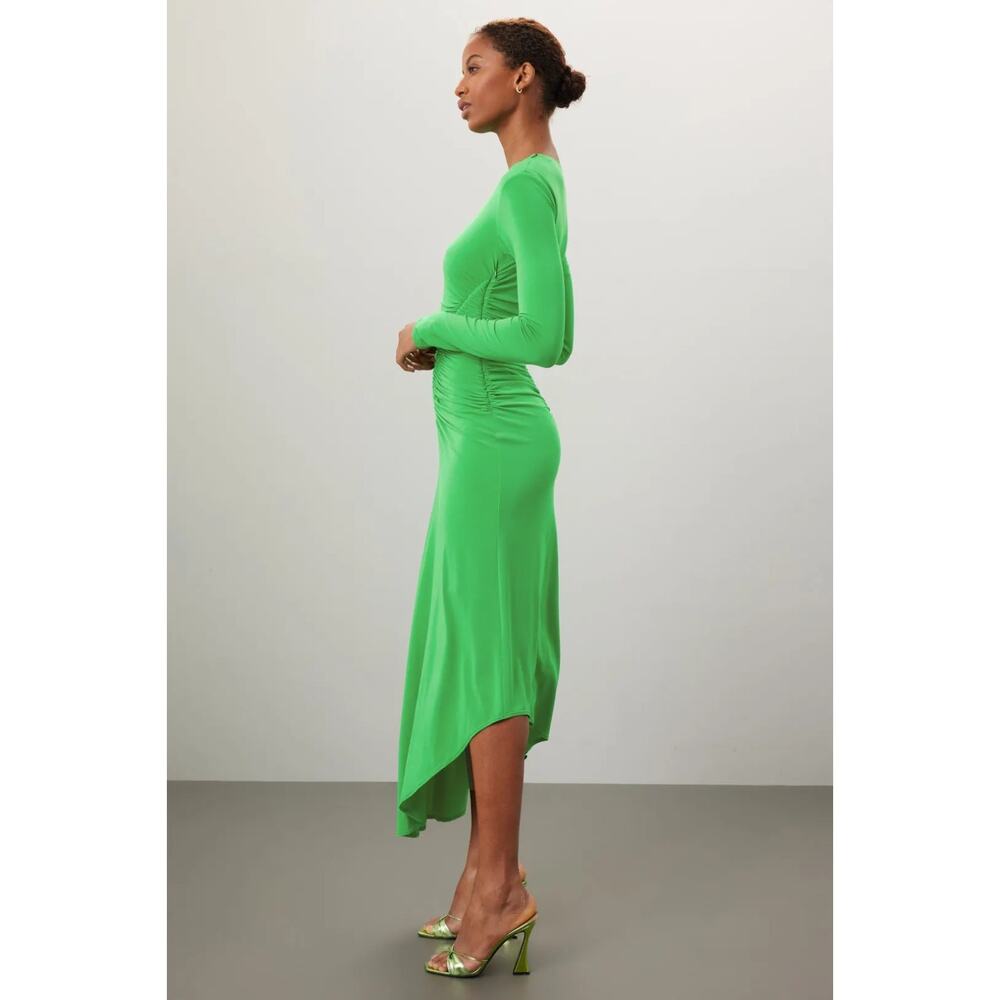 A.L.C Adeline Fern Green Ruched Jersey Stretch Asymmetric Maxi Midi Dress S - Picture 2 of 12